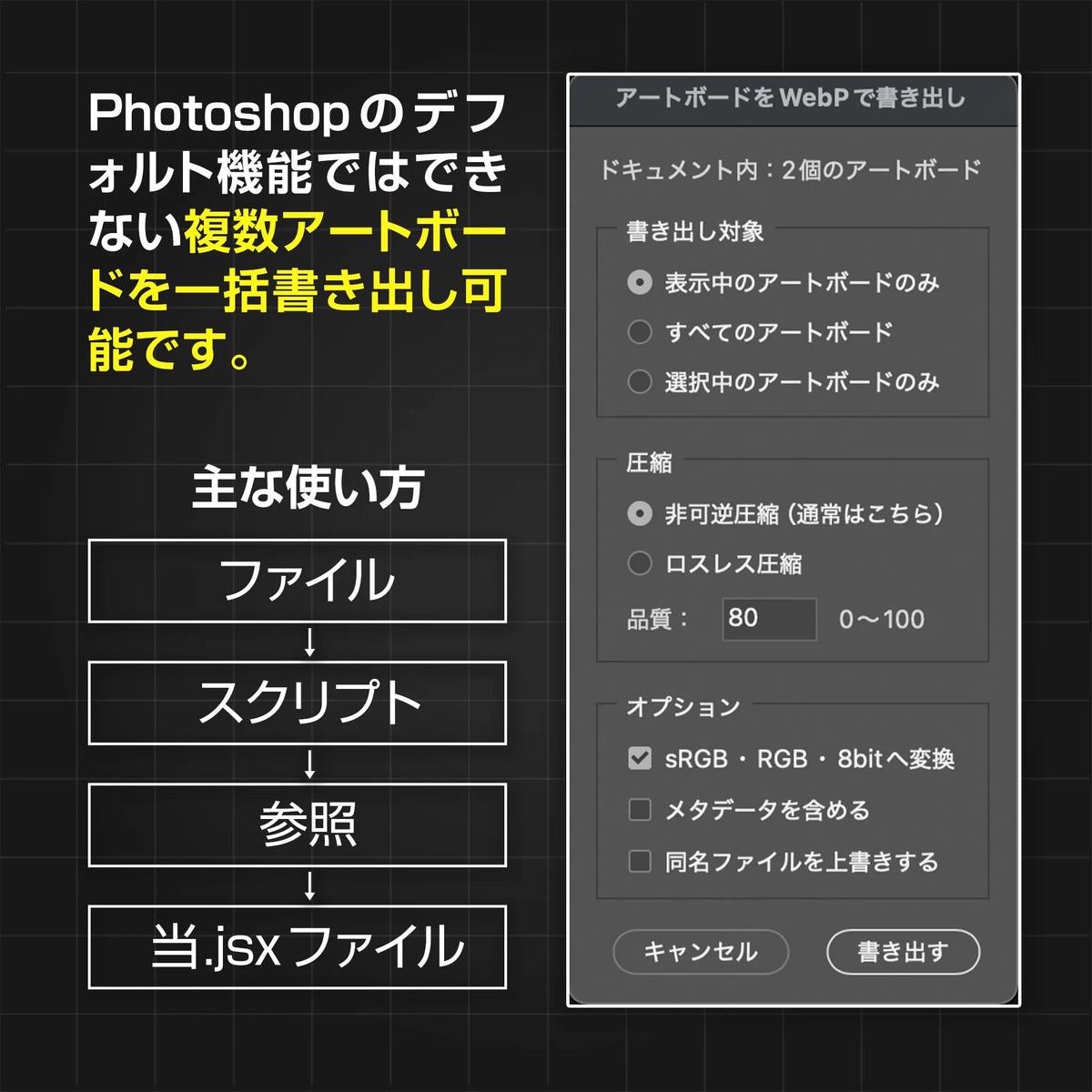 アートボードからWebP一括書き出し｜Photoshopスクリプト